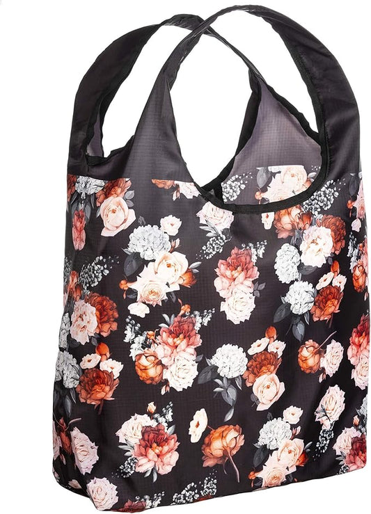 O-WITZ Reusable Grocery Bags | Vibrant Tote Bag For Groceries, Gym, Office, Beach, Toys & More | Washable Design With Large Handles For Maximum Convenience | Folds Into A Small Pouch, Vintage Black