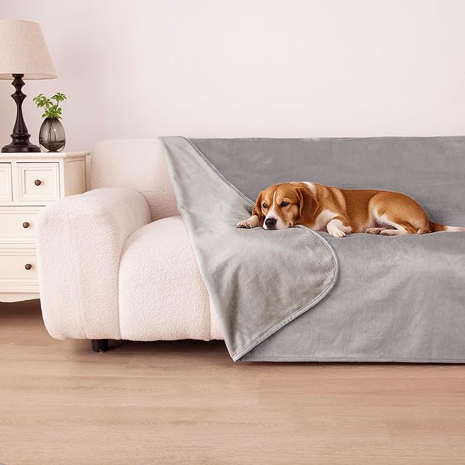 Waterproof Dog Blanket for Couch, Reversible Pet Throw Blankets Leak Proof Sofa Bed Protector for Furniture Machine Washable-52x82,Darkgrey+Lightgrey