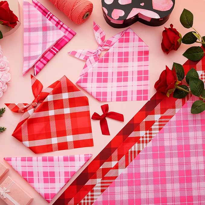 Abbylike 100 Pcs Valentines Day Plaid Dog Bandanas Bulk Pink Red Bandanas for Dogs Triangle Kerchief Bibs Scarf for Pet Costume Photo Props Accessories Pet Shops Groomer, 25 Styles(25.6 x 17.7 x 17.7)