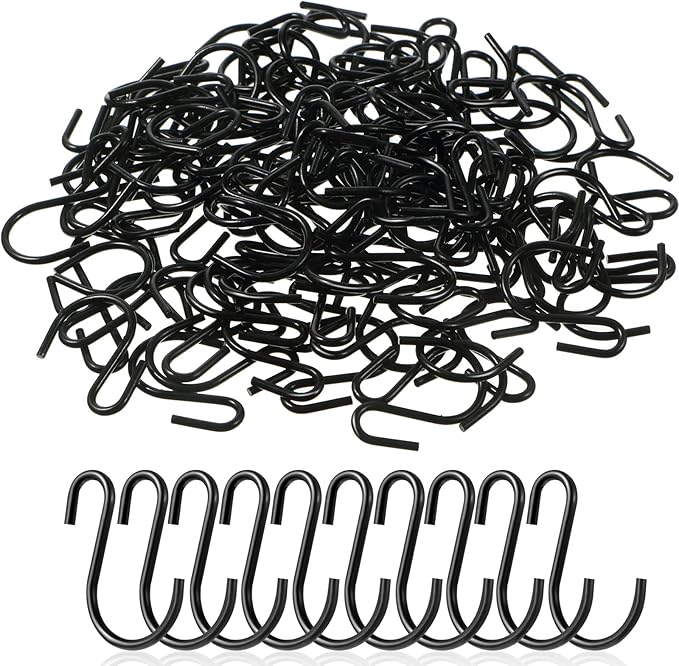 Sratte 120 Pieces Small S Hooks for Hanging Heavy Duty Mini S Shaped Metal Hook Hanger Ornament Storage Hooks for Plants DIY Craft Hanging Pot Jewelry Key Chain Tags Kitchenware(Black, 1 Inch)