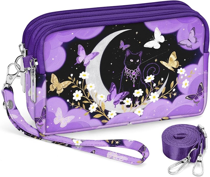 BIAOTIE Wristlet Purses for Women, Nylon Small Crossbody Bags with Adjustable Strap 3 Zipper Wristlet Wallet Phone Organizer