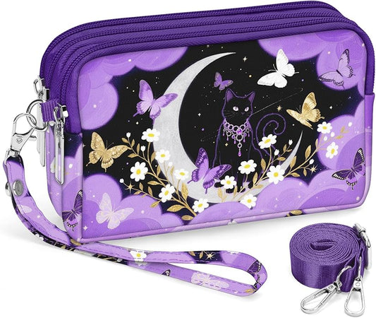 BIAOTIE Wristlet Purses for Women, Nylon Small Crossbody Bags with Adjustable Strap 3 Zipper Wristlet Wallet Phone Organizer