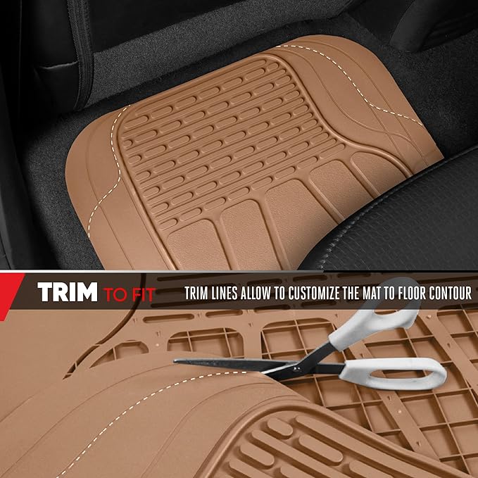 BDK Motor Trend WingRunner Heavy Duty Rubber Rear Floor Mat Liner, Trim-to-Fit Back Row Non-Slip All Weather Interior Protection Universal Fit Trucks Cars Sedans SUVs, Fits 2nd or 3rd Row - Beige