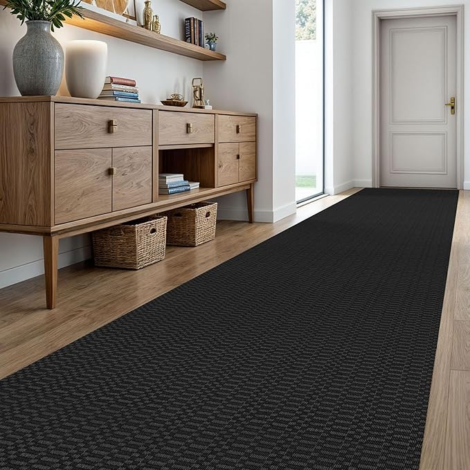 KOZYFLY Washable Runner Rug 3x20 ft Hallway Kitchen Runner Rugs with Rubber Backing Bobo Non Slip Entryway Runner Indoor, Long Carpet Runners for Hall Kitchen Entryway, Black/Grey
