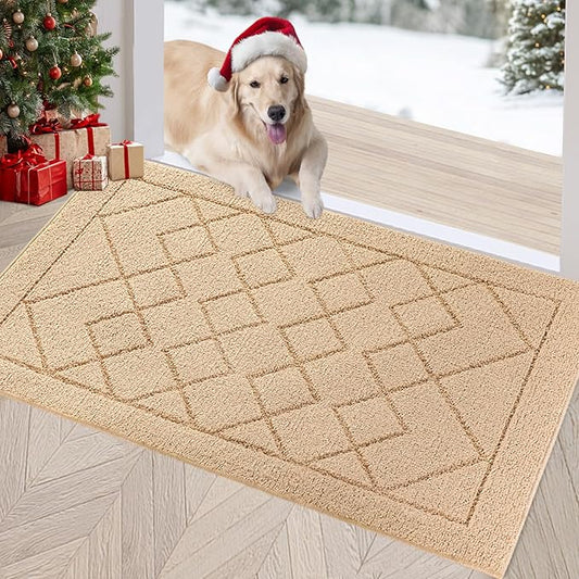 REFETONE Indoor Doormat, Front Back Door Mat 32"x48" Rubber Backing Non Slip Mats, Absorbent Washable Entrance Doormat for Entryway, Resist Dirt Low-Profile Inside Floor Mat for Muddy Shoes, Golden