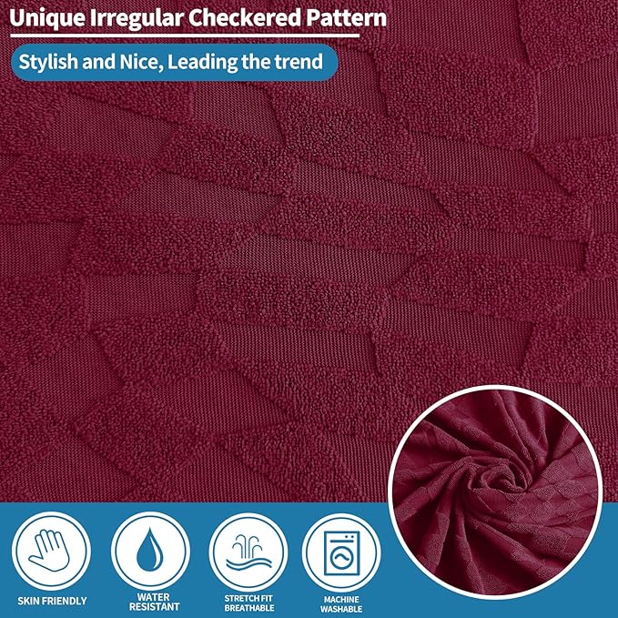 ZNSAYOTX Fashion Futon Cover (67"-82") Stretch Fit Armless Sofa Bed Slipcover, Universal Foldable Sofa Mattress Protector Full Queen Size, Irregular Plaid Texture Jacquard Futon Protector (Wine Red)