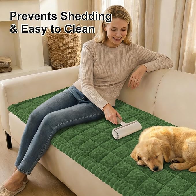 Smiry Non Slip Couch Covers for Dogs, Fuzzy Pet Couch Covers for 2-3 Cushion Sofa Pet Friendly, Soft Sofa Slipcovers Cushion Furniture Protector Washable (Olive Green, 35.4" x 63")