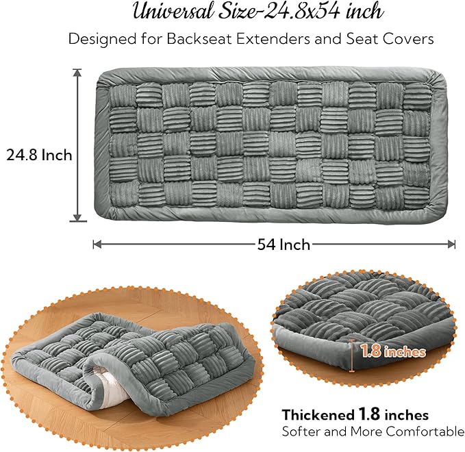 Soulbond Backseat Pet Bed Mat,Dog Bed for Car,Fuzzy Dog Seat Cover for Car Back Seat, Non-Slip Travel Pet Mat, Fit for Backseat Extenders and Seat Covers(Light Gray)