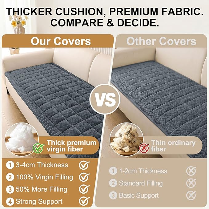 Smiry Non Slip Couch Covers for Dogs, Fuzzy Pet Couch Covers for 3 Cushion Sofa Pet Friendly, Soft Sofa Slipcovers Cushion Furniture Protector Washable (Dark Grey, 35.4" x 70.9")