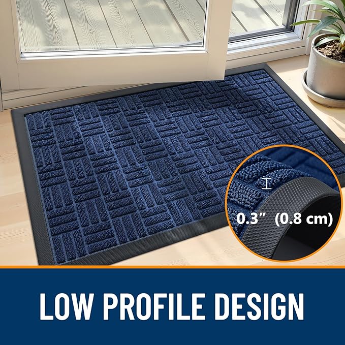 OLANLY Front Door Mat Outside Entrance 71x47, Absorbent, Heavy Duty Sturdy Natural Rubber Doormat Indoor Outdoor, Non-Slip, Stain and Fade Resistant, Low Profile Floor Mat for Entryway, Navy Blue