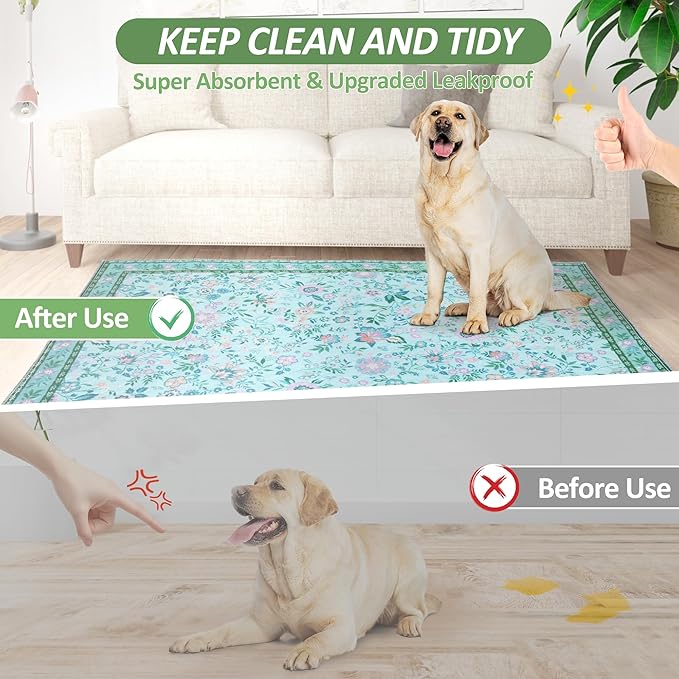 Washable Pee Pads for Dogs 72"x 72", Super Absorbent Boho Reusable Puppy Pads with Colorful Flowers Patterns for Potty Training, Floor, Couch, Bed, and Crate