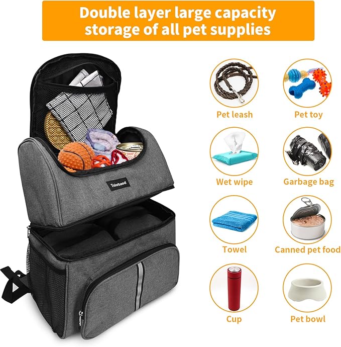 Txinrbaod Dog Bags for Traveling Pet Diaper Bag Airline Approved Dog Food Travel Bag with 2 Food Storage Containers Bag Pet Camping Essentials Hiking Accessories Gift Gray