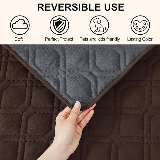 Smiry Reversible Waterproof Couch Covers for Sofa, Washable Dogs Couch Covers for 3 Cushion Sofa Pet Friendly, Water Resistant Furniture Protector Slipcover, Geometric (40"x50", Chocolate/Dark Grey)