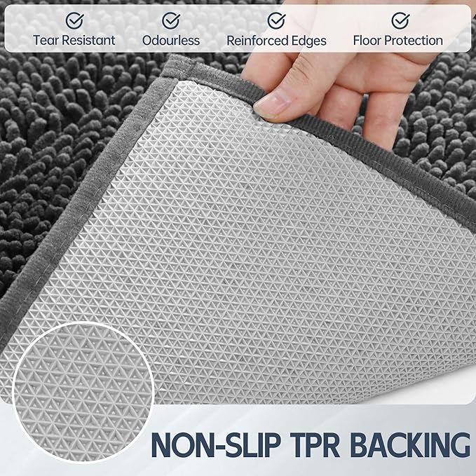 Futurwit Dog Door Mat for Muddy Paws, 60" x 30" Chenille Absorbent Front Door Mat Inside, Large Runner Mud Mat for Dogs, Trap Dirt Washable Non Slip Outdoor Indoor Entrance Doormats, Grey