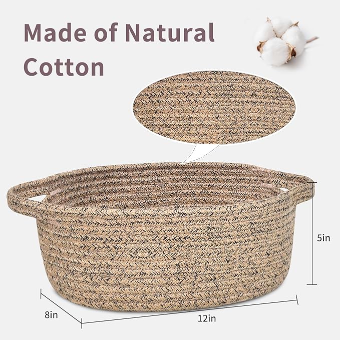 ABenkle Small Basket with Handles - Decorative Durable Rope Woven Storage Bin Shelf Storage Organizer Cube, Easter Baby Gift Basket, 12"x8"x5"