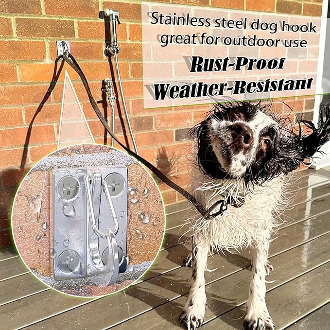X-TECOKIT Heavy Duty Stainless Steel Dog Leash Parking Hook,Fixed Wall Mount Tie Out Anchor,Hands Free Pet Security Leash Hanger for Indoor-Outdoor Use,Easy to Install&Rustproof(1-Pack)