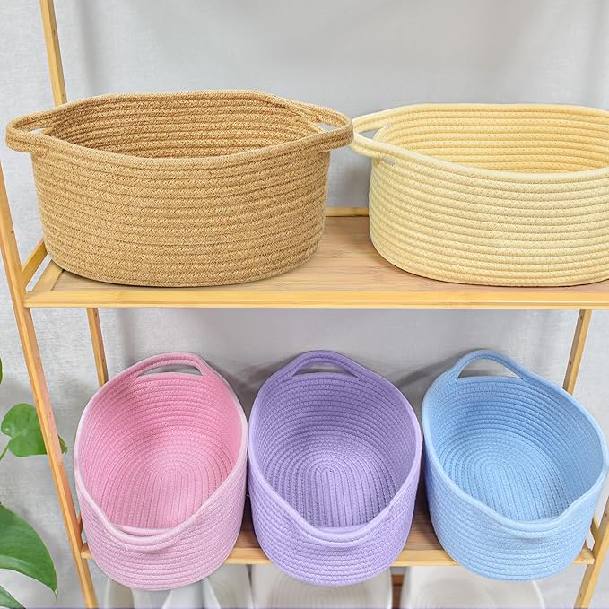 ABenkle Small Basket with Gift Bags and Ribbons, Empty Gift Baskets for Mother's Day, Decorative Boho Rope Woven Nursery Storage Organizer Toy Baskets with Handle for Baby Showers, 12"X 8" X 5"