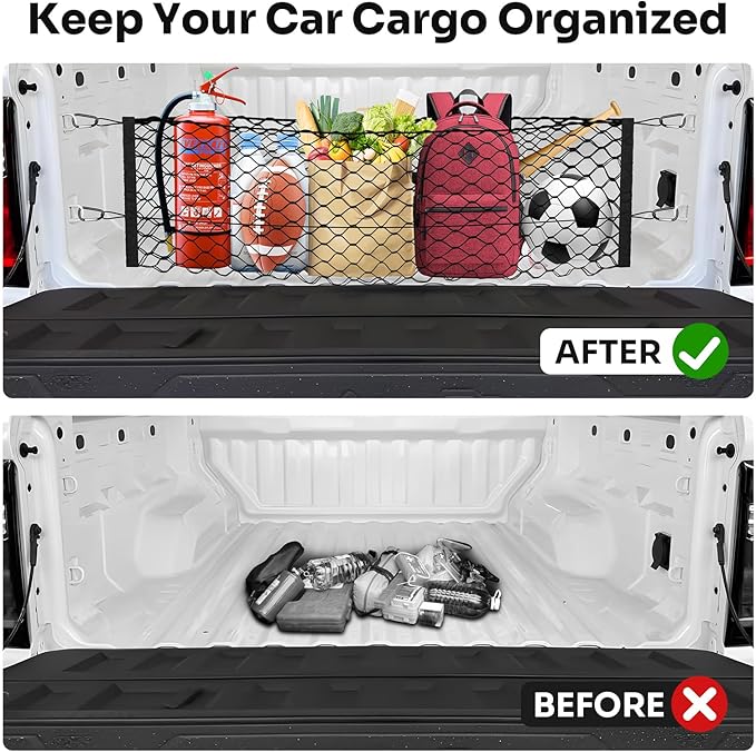 Trunk Cargo Net for 2023-2025 2026 Chevy Colorado &GMC Canyon Accessories Envelope Style Mesh Trunk Net Organizer and Storage Stretchable Adjustable Elastic Nylon Rear Cargo Netting with Hooks