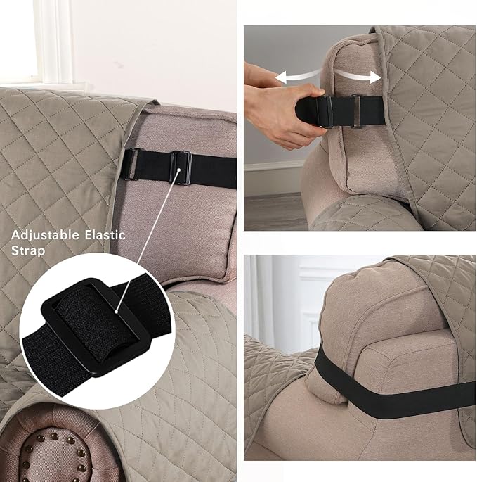 H.VERSAILTEX Reversible Quilted Chair Cover Washable Couch Covers for Dogs Water Resistant Furniture Covers with Elastic Strap Pet Chair Cover for Furniture(Armchair, Khaki/Beige)