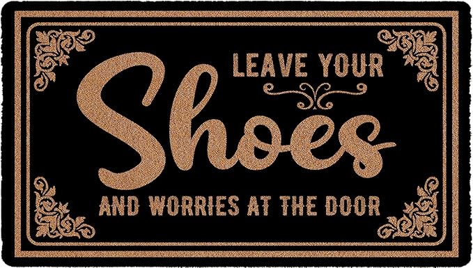 Funny Welcome Doormat Leave Your Shoes and Worries at The Door Mats Outdoor Indoor Doormat for Porch Front Door Entryway 30"(W) X 17"(L)