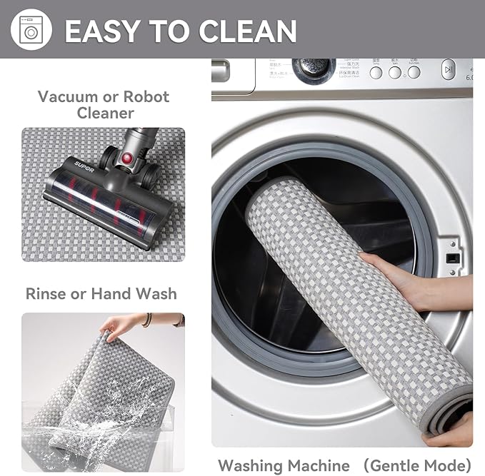 Non Slip Bath Mat Bathroom Rugs, Soft Braided Ultra Thin Bath Mats, Super Absorbent Quick Dry Bath Rug Shower Mat, Rubber Backing, Fit Under Door Bathroom Floor, Machine Washable, Gray 16" x 24"