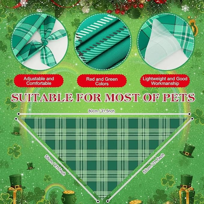 Abbylike 100 Pcs Valentine's & St. Patrick's Day Dog Bandanas Bulk Red & Green Plaid Bandanas for Dogs Triangle Kerchief Bib Scarf for Pet Holiday Costume Photo Props Accessories (31.5 x 21.7 x 21.7)