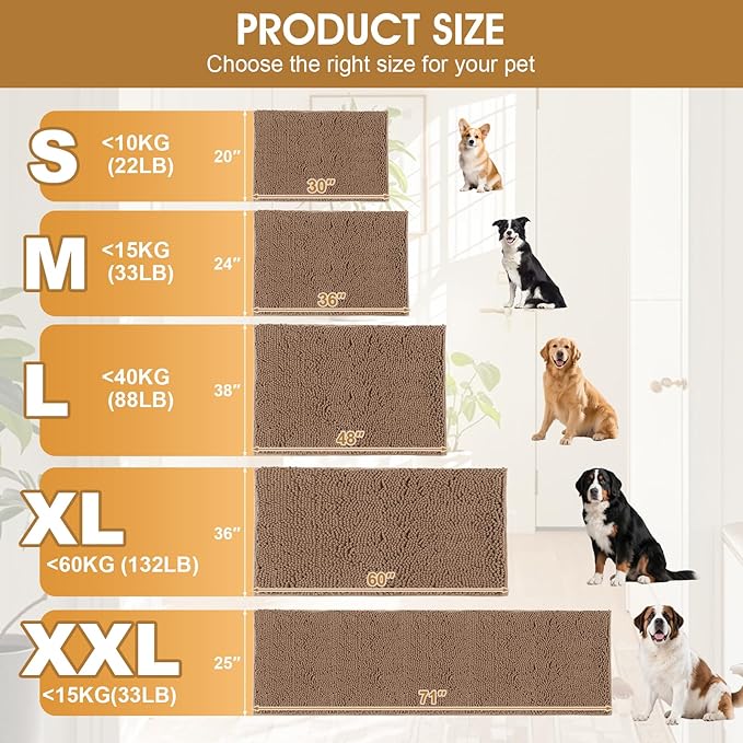 IM HOME Dog Door Mats for Muddy Paws, 36" X 24" Chenille Absorbent Doormat, Non Slip Heavy Dog Rugs for Muddy Paws, Soft Indoor Door Mat for Entryway, Mud Paw, Inside Floor, Camel