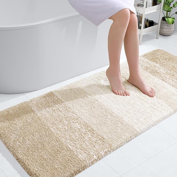 OLANLY Bathroom Runner Rugs 40x24, Extra Soft Absorbent Microfiber Bath Rugs, Rubber Backing, Quick Dry, Washable Bath Mats for Bathroom Floor, Tub and Shower, Home Decor Accessories, Light Beige