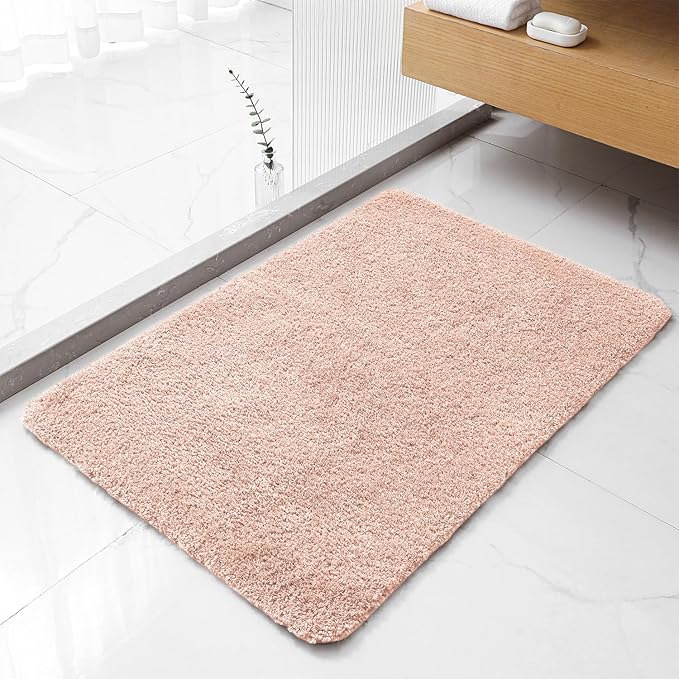 Dusty Pink Bathroom Rugs 24"x36" - Fluffy Microfiber Bath Mat, Non Slip and Absorbent Bathroom Floor Mat, Machine Washable Plush Rug - Ideal for Tub, Cabinet or Washroom