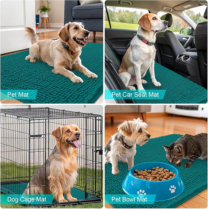 OLANLY Dog Door Mat for Muddy Paws 70x35, Absorbs Moisture and Dirt, Absorbent Non-Slip Washable Doormat, Quick Dry Chenille Mud Mat for Dogs, Entry Indoor Entryway Carpet for Inside Floor, Lake Blue