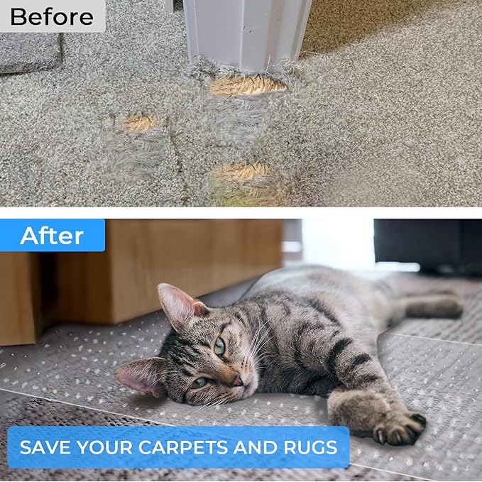 Carpet Protector for Pets Cat Scratch Carpet Protector Easy to Cut Plastic mat for Carpet Anti Scratch Under Door Mat Carpet Scratch Stopper from Cat Dog Scratching 3.6FT (Clear, 3pcs)