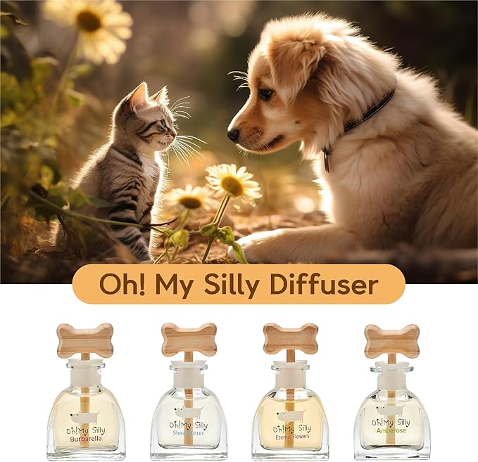 EVENDAY Oh My Silly Pet Diffuser – Compact but Powerful | Long-Lasting 60-Day Odor Removal for Dogs & Cats | Safe, Non-Toxic Aroma (Shea Butter)