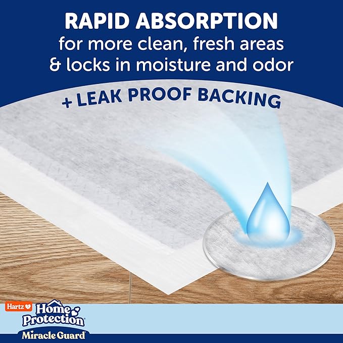 New! Hartz Home Protection Miracle Guard Dog Pads, XXL Size 20 Count, 3X Absorbency & 3X Longer use, Won't Leak and Odor Eliminating