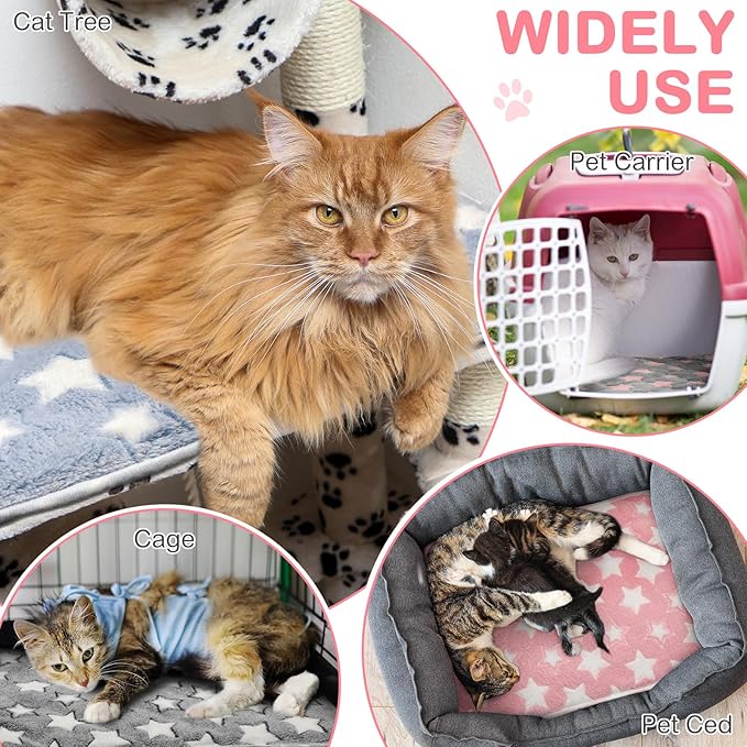 Clysee 4 Pack Self Heating Cat Bed Cat Self Warming Pad with Removable Cover Extra Warm Thermal Pet Pad Washable Pet Crate Mat Anti Slip Kennel for Indoor Outdoor Pets(Star,20 x 28 Inches)