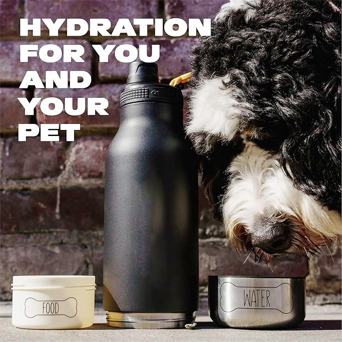 asobu Buddy Bottle a Stainless Steel Insulated Water Bottle for with Removable Dog Water Bowl and Dog Food and Treat Storage Bowl (Pastel Peach, 34 Oz)