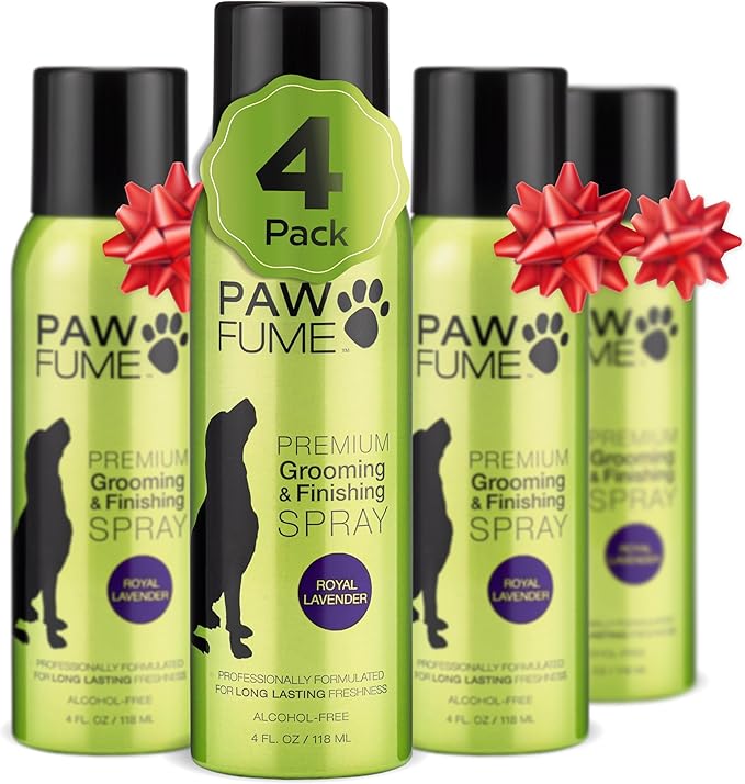 PAWFUME Dog Detangler Grooming Spray, Royal Lavender, 4-Pack – Keeps Pups Fresh All Day – Hypoallergenic, Alcohol-Free, Detangling & Moisturizing – Salon-Quality Dog Necessities for Coat & Fur Care