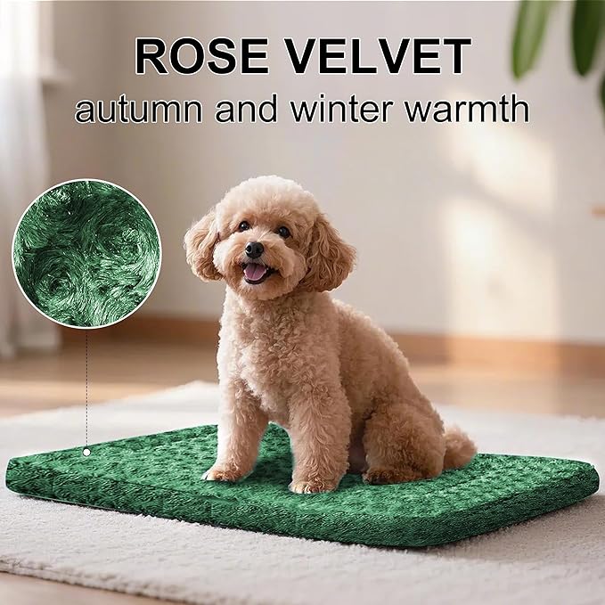 Dog Crate Bed Pad – Reversible Fleece Mat for Small, Medium, Large Dogs – Soft & Washable Anti-Slip Dog Bed Mat for Cages and Kennels – Comfortable, Durable Sleeping Pad for Dogs, Green, L