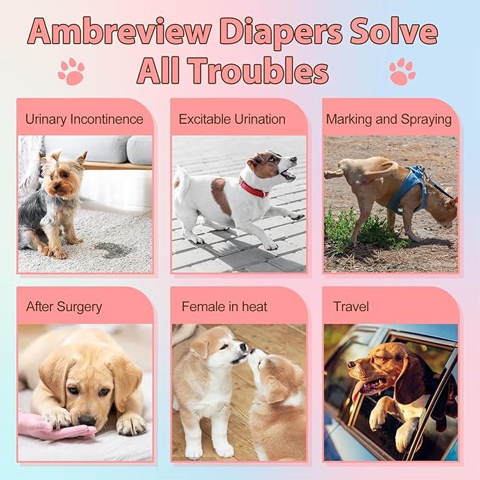 Ambreview Disposable Dog Diapers Female, Just Pull It Up, Doggie Diapers for Female Dogs, Strong Absorbency | Leak Proof, for Dogs in Heat | Elderly | Disabled, L 100 PCS