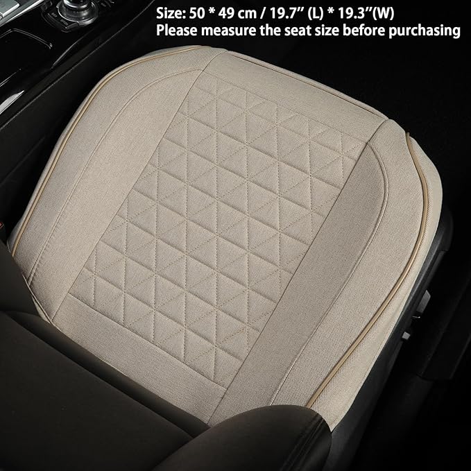 West Llama Linen Front Car Seat Cover Protector Anti-Slip Bottom Seat Cover Fits 95% of Vehicles,Wrapping Around The Bottom,Triangular Pattern(Beige-1Pcs)