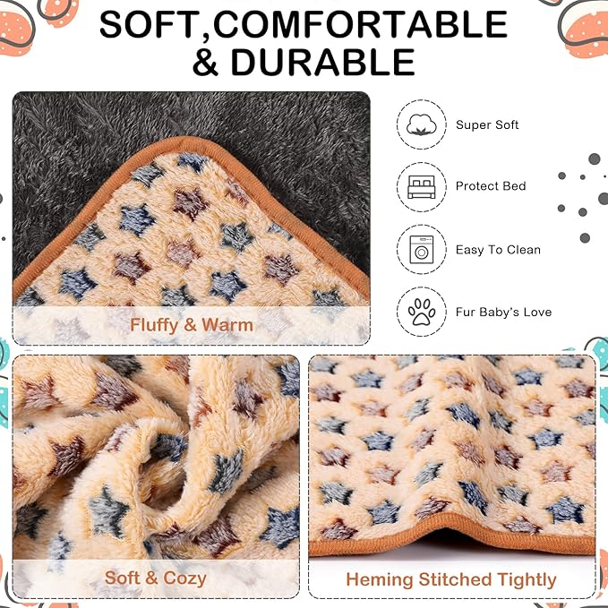 Reginary 4 Pcs Waterproof Guinea Pig Blankets Washable Small Animal Fleece Bedding Guinea Pig Cage Liners Reusable Training Pads Pet Pee Pad Sleep Mat for Hamster(Star Pattern,12 x 12 Inch)