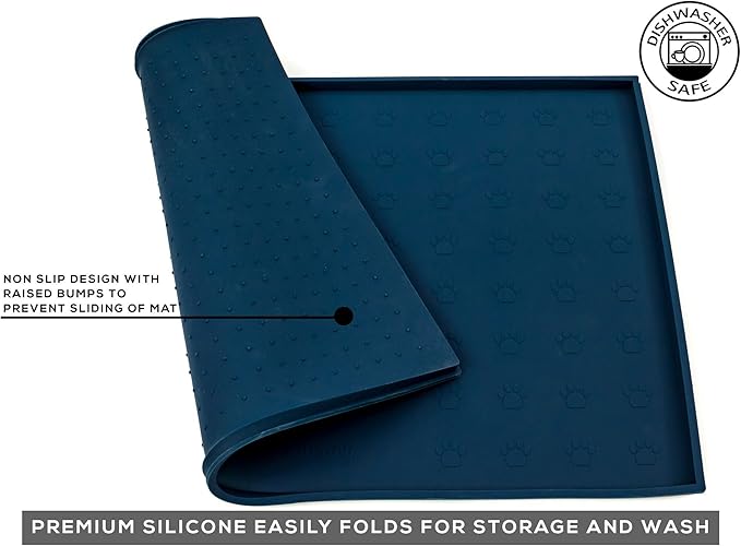 Humble Pet Food Mat Feeding Tray - Non-Slip, Anti-Spill, Raised Dog Food Mat, Easy Clean Waterproof - Premium Quality Silicone - Perfect for Dog Bowl Mat and Cat Feeding Mat Tray, 24" x 16" (Blue)