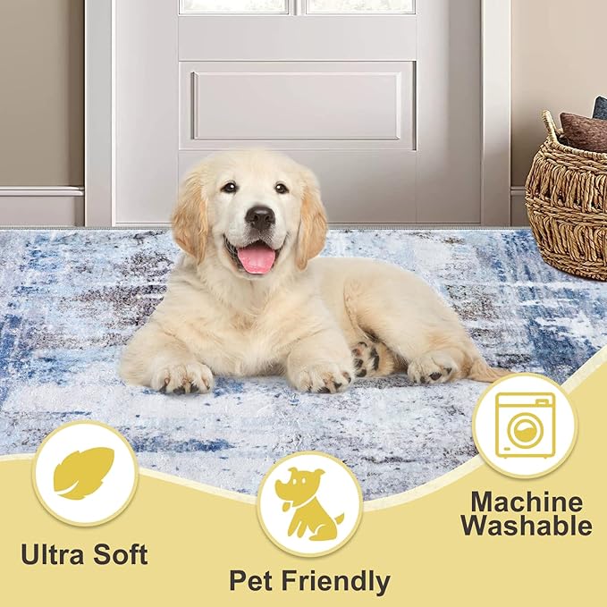 COMSLE Door Mat, Front Door Mat Indoor for Entrance Faux Wool Absorbent Non Slip Modern Throw Rug for Entryway Bedroom Muddy Paws - Pet Friendly, 36x60 Inches, Sierra Blue Machine Washable