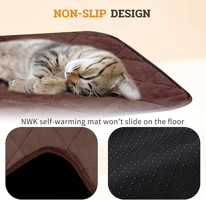 NWK Fluffy Self Warming Cat Mat, Cat Blanket, Thermal Dog Mat, Washable, Non-Slip Bottom for Sofa & Crate & Kennel & Car Seat (Coffee Brown, X-Large (45'' X 28'' X 0.4''))