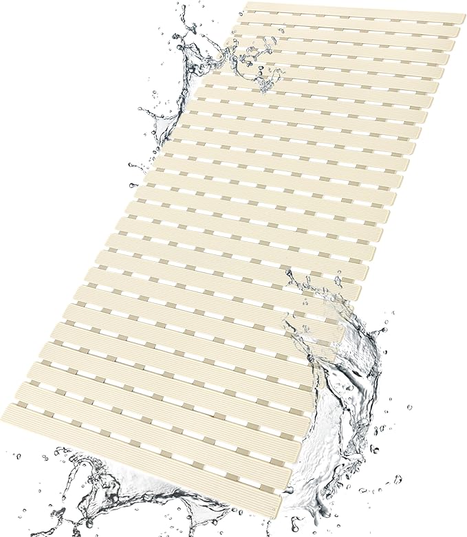 Shower Mat Non Slip Bathtub Mat with Suction Cups and Drain Holes 37.4 x15.7 Inch Bath Mat for Tub & Shower.Easy Dry,Easy to Cut,Eco-Friendly