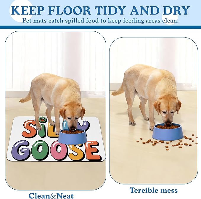 Silly Goose Pet Food Mat for Cats and Dogs–Christmas Stocking Absorbent Quick Dry Feeding Placemat, Non Slip Rubber Base, Waterproof Bowl Mat for Indoor Use, Pet Supplies 16"x24"