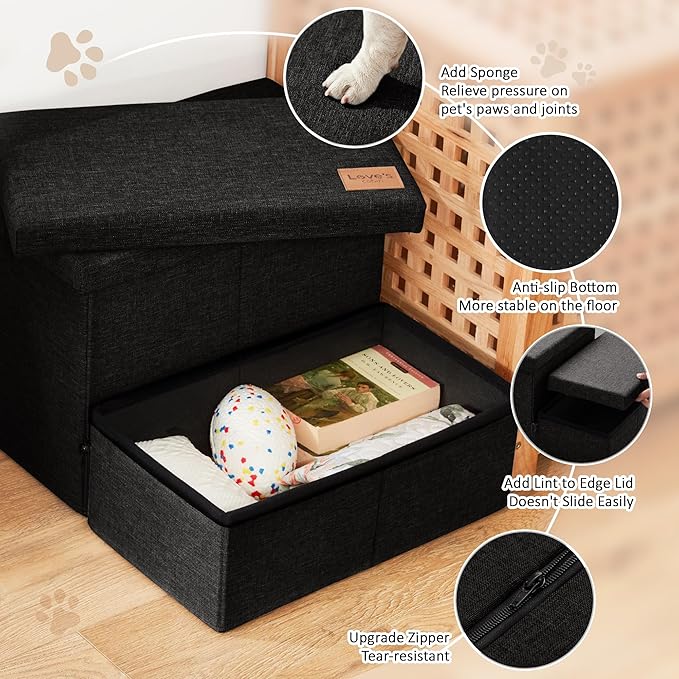 Love's cabin Dog Stairs with Storage 13" H,Foldable Pet Stairs for Small Medium or Large Dogs,Cat Puppy Steps Ramp with Zip up to 150 lbs(Black,2 Steps no Condo)