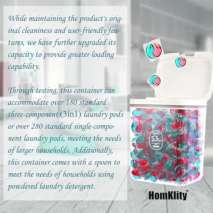 HomKlity Large Capacity Container With Automatic Pop-Up Lid - Laundry Pods And Airtight Dishwasher Pod Holder, For Laundry Room Organization And Storage And Storage Of Dry Food, Packaged Food, Candy