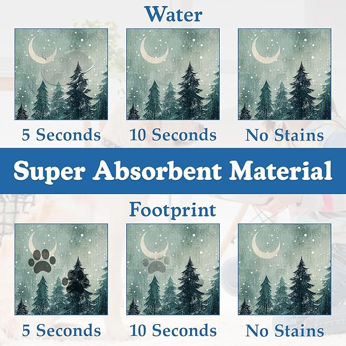 Mysty Winter Fores Pet Feeding Mat–Christmas Stocking Quick Dry Absorbent Dog Cat Food Mat, Non Slip Waterproof Bowl Placemat for Messy Eaters, Pet Accessories for Floors 12"x20"