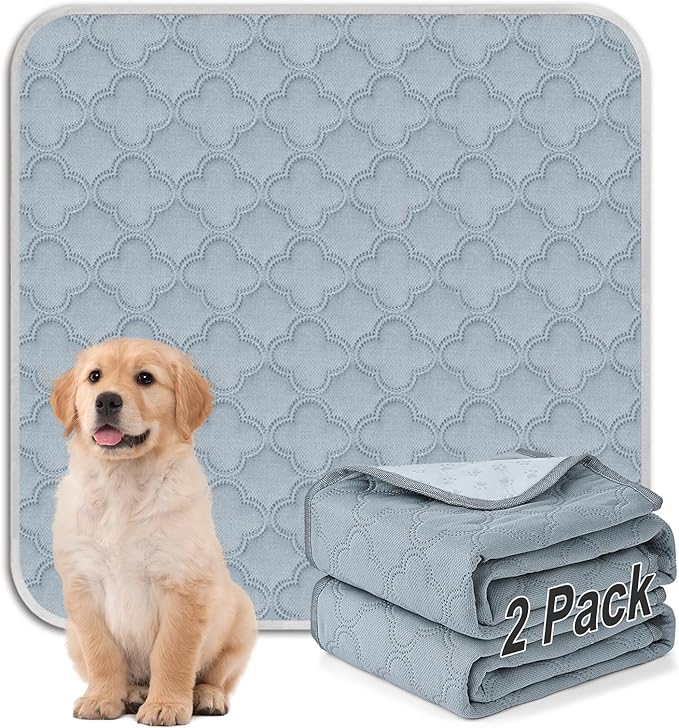 Washable Pee Pads - 2 Pack Reusable Pee Pads with Paw Shape Non-Slip Backing - Waterproof, Super Absorbent (Light Grey, 41" X 41")
