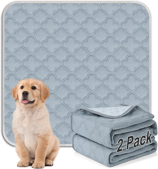 Washable Pee Pads - 2 Pack Reusable Pee Pads with Paw Shape Non-Slip Backing - Waterproof, Super Absorbent (Light Grey, 41" X 41")